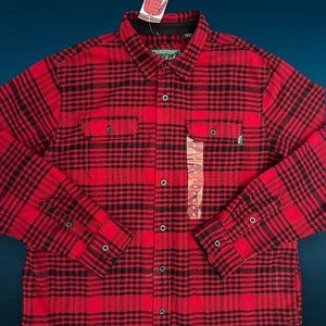 Woolrich Men's Brawny Flannel Heavyweight Cotton Shirt Red Grid Plaid